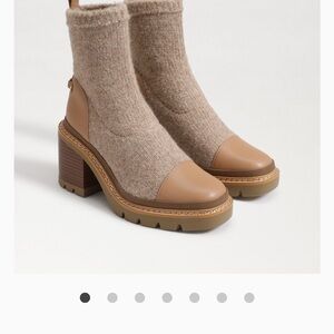 Lug Sole Sock Boots, Block Heel Ankle Booties, Tan Neutral Winter‎ Shoes